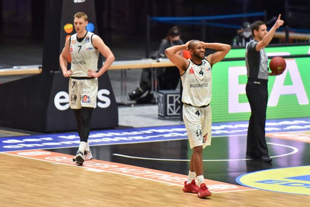 Chemnitz, Germany 02 May 2021 BBL 2020 2021 Niners Chemnitz vs Ratiopharm Ulm disappointment disappointment at v li Jonas Richter Chemnitz and Virgil Matthews Chemnitz Fair Chemnitz Saxony Copyright: xFotostandx xDostmannx