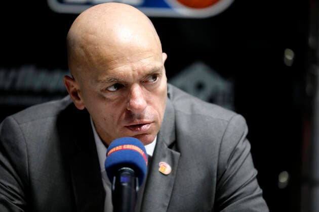 02 05 2021, easyCredit Basketball Bundesliga, BBL, season 2020 2021, men, Chemnitz Niners Ratiopharm Ulm Rodrigo Pastore head coach , Niners Chemnitz at press conference Chemnitz Messe Chemnitz Sachsen Germany