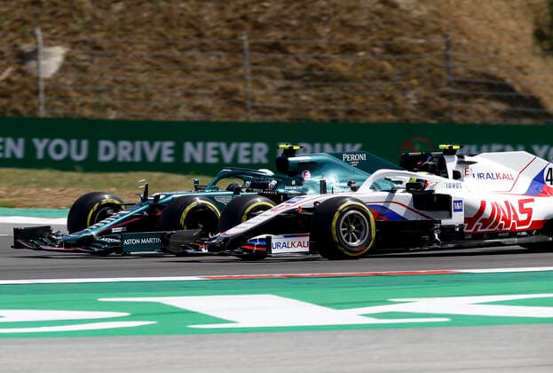 5 Sebastian Vettel GER, Aston Martin Cognizant F1 Team , 47 Mick Schumacher GER, Haas F1 Team , F1 Grand Prix of Portugal at Autodromo Internacional do Algarve on May 2, 2021 in Portimao, Portugal Photo by HOCH ZWEI Portimao Portugal