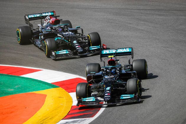 77 Valtteri Bottas FIN, Mercedes AMG Petronas F1 Team , 44 Lewis Hamilton GBR, Mercedes AMG Petronas F1 Team , F1 Grand Prix of Portugal at Autodromo Internacional do Algarve on May 2, 2021 in Portimao, Portugal Photo by HOCH ZWEI Portimao Portugal