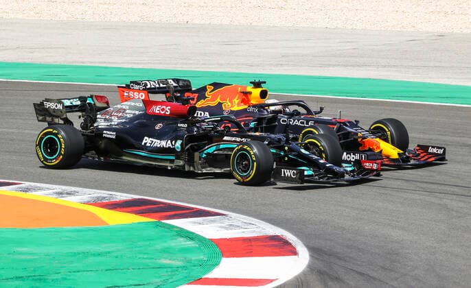 44 Lewis Hamilton GBR, Mercedes AMG Petronas F1 Team , 33 Max Verstappen NED, Red Bull Racing , F1 Grand Prix of Portugal at Autodromo Internacional do Algarve on May 2, 2021 in Portimao, Portugal Photo by HOCH ZWEI Portimao Portugal