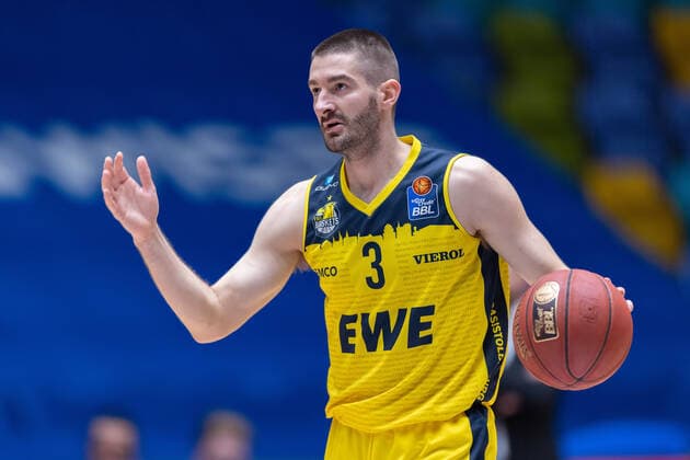 Fraport Skyliners EWE Baskets Oldenburg, easyCredit BBL Braydon Hobbs Oldenburg, 3 basketball match of the easyCredit BBL between Fraport Skyliners and EWE Baskets Oldenburg on 2 May 2021 at Fraport Arena in Frankfurt am Main , Frankfurt am Main Hesse Germany Fraport Arena