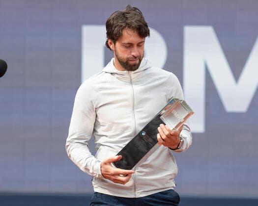 Winner Nikoloz Basilashvili GEO with the cup, trophy, mens singles, award ceremony, presentation Copyright: xJuergenxHasenkopfx