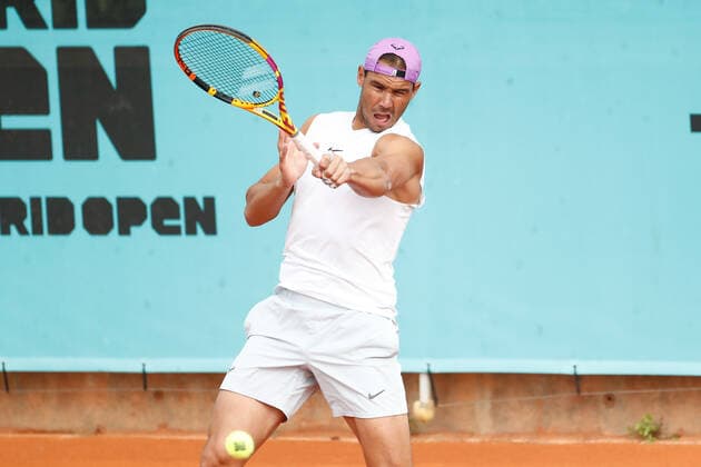 Sport Bilder des Tages May 3, 2021, MADRID, MADRID, SPAIN: Rafael Nadal of Spain in action during his practice session for the ATP, Tennis Herren Masters 1000 - Mutua Madrid Open 2021 at La Caja Magica on May 3, 2021 in Madrid, Spain. MADRID SPAIN - ZUMAa181 20210503_zaa_a181_002 Copyright: xOscarxJ.xBarrosox