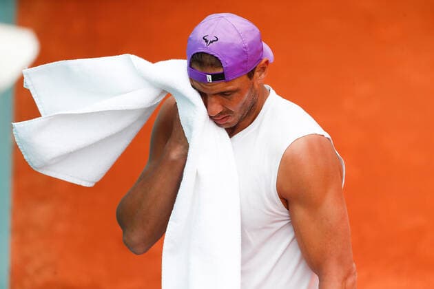 May 3, 2021, MADRID, MADRID, SPAIN: Rafael Nadal of Spain in action during his practice session for the ATP, Tennis Herren Masters 1000 - Mutua Madrid Open 2021 at La Caja Magica on May 3, 2021 in Madrid, Spain. MADRID SPAIN - ZUMAa181 20210503_zaa_a181_012 Copyright: xOscarxJ.xBarrosox
