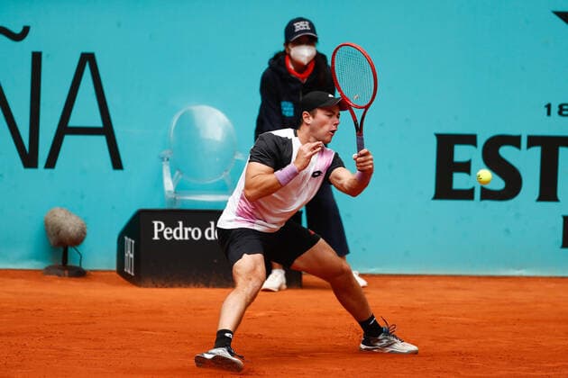 May 3, 2021, MADRID, MADRID, SPAIN: Dominik Koepfer of Germany in action during his Men s Singles match, round of 64, against Reilly Opelka of United States on the ATP, Tennis Herren Masters 1000 - Mutua Madrid Open 2021 at La Caja Magica on May 3, 2021 in Madrid, Spain. MADRID SPAIN - ZUMAa181 20210503_zaa_a181_062 Copyright: xOscarxJ.xBarrosox