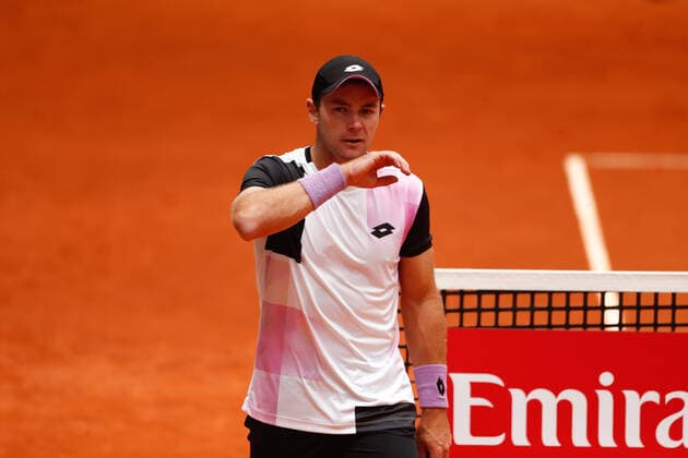 May 3, 2021, MADRID, MADRID, SPAIN: Dominik Koepfer of Germany in action during his Men s Singles match, round of 64, against Reilly Opelka of United States on the ATP, Tennis Herren Masters 1000 - Mutua Madrid Open 2021 at La Caja Magica on May 3, 2021 in Madrid, Spain. MADRID SPAIN - ZUMAa181 20210503_zaa_a181_063 Copyright: xOscarxJ.xBarrosox