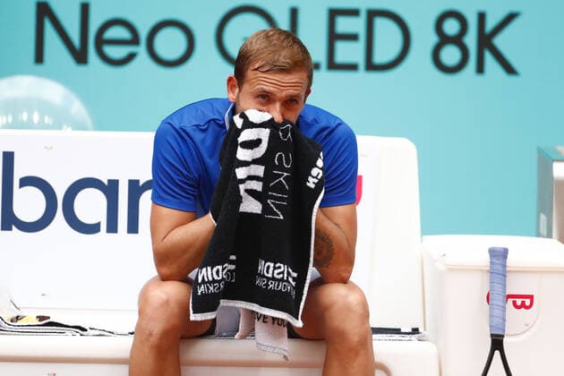 May 3, 2021, MADRID, MADRID, SPAIN: Daniel Evans of Great Britain in action during his Men s Singles match, round of 64, against Jeremy Chardy of France on the ATP, Tennis Herren Masters 1000 - Mutua Madrid Open 2021 at La Caja Magica on May 3, 2021 in Madrid, Spain. MADRID SPAIN - ZUMAa181 20210503_zaa_a181_070 Copyright: xOscarxJ.xBarrosox