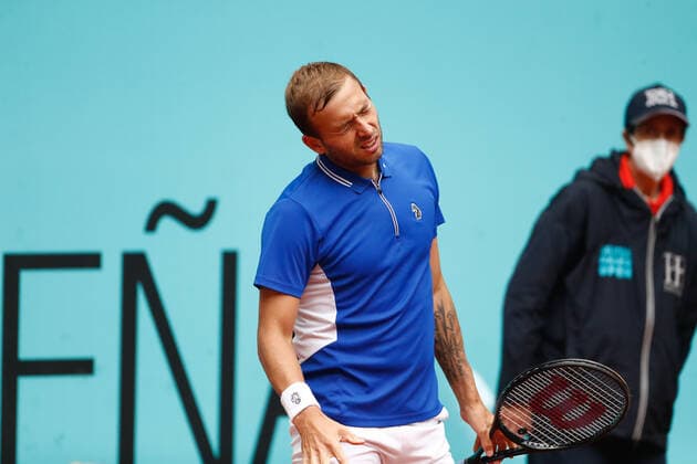 May 3, 2021, MADRID, MADRID, SPAIN: Daniel Evans of Great Britain in action during his Men s Singles match, round of 64, against Jeremy Chardy of France on the ATP, Tennis Herren Masters 1000 - Mutua Madrid Open 2021 at La Caja Magica on May 3, 2021 in Madrid, Spain. MADRID SPAIN - ZUMAa181 20210503_zaa_a181_074 Copyright: xOscarxJ.xBarrosox