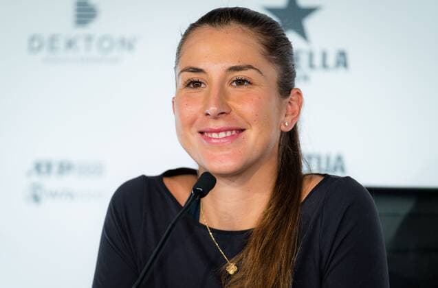 Mandatory Credit: Photo by Rob Prange Shutterstock (11876065bw) Belinda Bencic of Switzerland talks to thhe media after winning the third round of the 2021 Mutua Madrid Open WTA, Tennis Damen 1000 tournament Mutua Madrid Open, Tennis, La Caja Magica, Madrid, Spain - 03 May 2021 Mutua Madrid Open, Tennis, La Caja Magica, Madrid, Spain - 03 May 2021  Copyright: xRobxPrange Shutterstockx 11876065bw