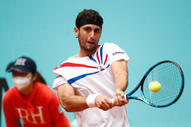 May 3, 2021, MADRID, MADRID, SPAIN: Carlos Taberner of Spain in action during his Men s Singles match, round of 64, against Fabio Fognini of Italy on the ATP, Tennis Herren Masters 1000 - Mutua Madrid Open 2021 at La Caja Magica on May 3, 2021 in Madrid, Spain. MADRID SPAIN - ZUMAa181 20210503_zaa_a181_184 Copyright: xOscarxJ.xBarrosox