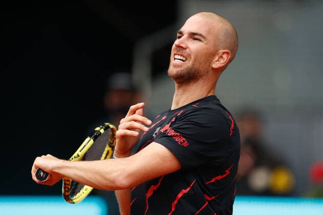 May 3, 2021, MADRID, MADRID, SPAIN: Adrian Mannarino of France in action during his Men s Singles match, round of 64, against Carlos Alcaraz of Spain on the ATP, Tennis Herren Masters 1000 - Mutua Madrid Open 2021 at La Caja Magica on May 3, 2021 in Madrid, Spain. MADRID SPAIN - ZUMAa181 20210503_zaa_a181_197 Copyright: xOscarxJ.xBarrosox