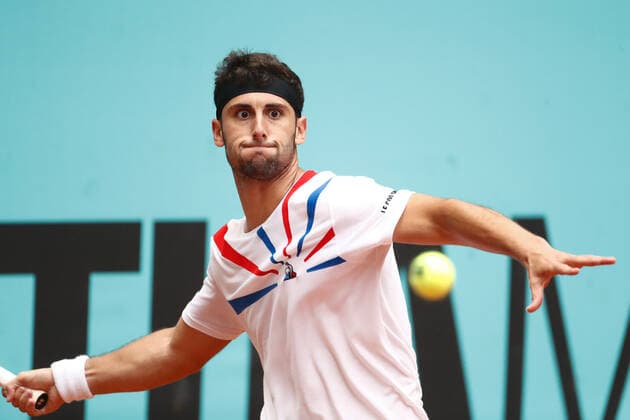 May 3, 2021, MADRID, MADRID, SPAIN: Carlos Taberner of Spain in action during his Men s Singles match, round of 64, against Fabio Fognini of Italy on the ATP, Tennis Herren Masters 1000 - Mutua Madrid Open 2021 at La Caja Magica on May 3, 2021 in Madrid, Spain. MADRID SPAIN - ZUMAa181 20210503_zaa_a181_228 Copyright: xOscarxJ.xBarrosox