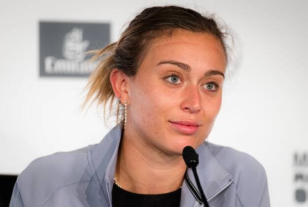 Mandatory Credit: Photo by Rob Prange Shutterstock (11876065ds) Paula Badosa of Spain talks to the media after winning her third round match at the 2021 Mutua Madrid Open WTA, Tennis Damen 1000 tournament Mutua Madrid Open, Tennis, La Caja Magica, Madrid, Spain - 03 May 2021 Mutua Madrid Open, Tennis, La Caja Magica, Madrid, Spain - 03 May 2021  Copyright: xRobxPrange Shutterstockx 11876065ds