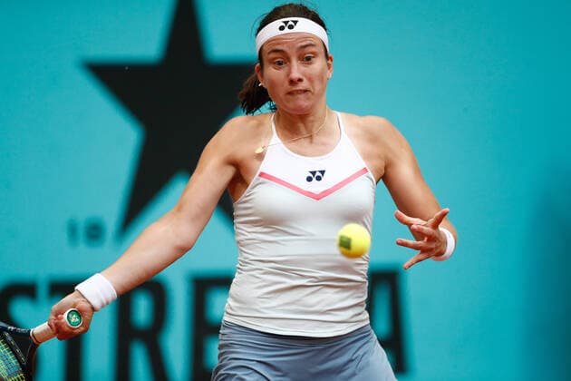 May 3, 2021, MADRID, MADRID, SPAIN: Anastasija Sevastova of Latvia in action during her Women s Singles match, round of 32, against Paula Badosa of Spain on the WTA, Tennis Damen 1000 - Mutua Madrid Open 2021 at La Caja Magica on May 3, 2021 in Madrid, Spain. MADRID SPAIN - ZUMAa181 20210503_zaa_a181_309 Copyright: xOscarxJ.xBarrosox