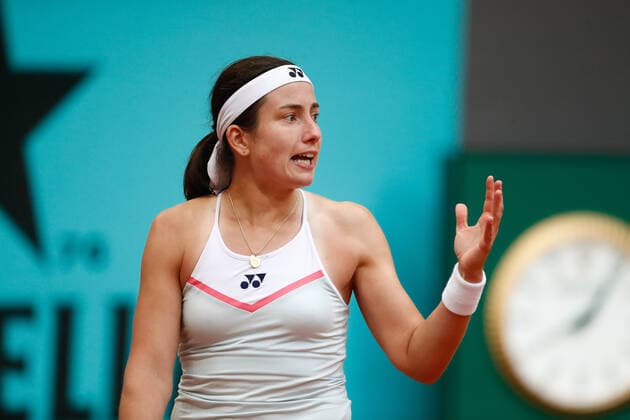 May 3, 2021, MADRID, MADRID, SPAIN: Anastasija Sevastova of Latvia in action during her Women s Singles match, round of 32, against Paula Badosa of Spain on the WTA, Tennis Damen 1000 - Mutua Madrid Open 2021 at La Caja Magica on May 3, 2021 in Madrid, Spain. MADRID SPAIN - ZUMAa181 20210503_zaa_a181_312 Copyright: xOscarxJ.xBarrosox