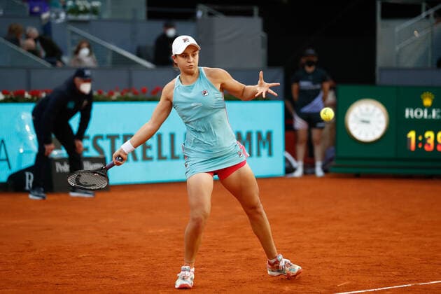 May 3, 2021, MADRID, MADRID, SPAIN: Ashleigh Barty of Australia in action during her Women s Singles match, round of 32, against Ashleigh Barty of Australia on the WTA, Tennis Damen 1000 - Mutua Madrid Open 2021 at La Caja Magica on May 3, 2021 in Madrid, Spain. MADRID SPAIN - ZUMAa181 20210503_zaa_a181_330 Copyright: xOscarxJ.xBarrosox