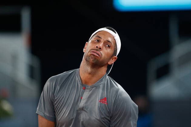 May 3, 2021, MADRID, MADRID, SPAIN: Fernando Verdasco of Spain in action during his Men s Singles match, round of 64, against Cristian Garin of Chile on the ATP, Tennis Herren Masters 1000 - Mutua Madrid Open 2021 at La Caja Magica on May 3, 2021 in Madrid, Spain. MADRID SPAIN - ZUMAa181 20210503_zaa_a181_336 Copyright: xOscarxJ.xBarrosox