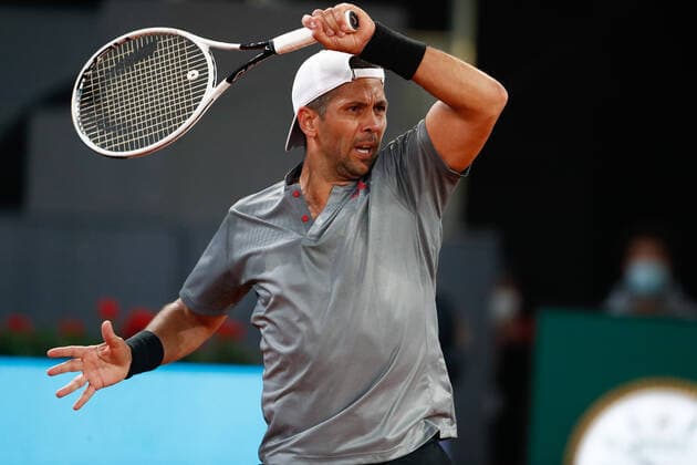 May 3, 2021, MADRID, MADRID, SPAIN: Fernando Verdasco of Spain in action during his Men s Singles match, round of 64, against Cristian Garin of Chile on the ATP, Tennis Herren Masters 1000 - Mutua Madrid Open 2021 at La Caja Magica on May 3, 2021 in Madrid, Spain. MADRID SPAIN - ZUMAa181 20210503_zaa_a181_339 Copyright: xOscarxJ.xBarrosox