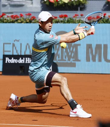 Tennis: Madrid Open Japan s Kei Nishikori is pictured during his Madrid Open first-round match against Karen Khachanov of Russia on May 4, 2021, in Madrid, Spain. 