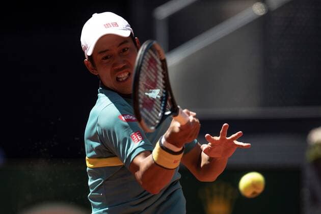 Japanese tennis player Kei Nishikori in action against Russian Karen Khachanov during their match at the Mutua Madrid Open tennis tournament game played at La Caja Magica tennis complex in Madrid, Spain, 04 May 2021. Karen Khachanov vs Kei Nishikori !ACHTUNG: NUR REDAKTIONELLE NUTZUNG!  Copyright: xRodrigoxJimenezx GRAF8931 20210504-637557340372752602