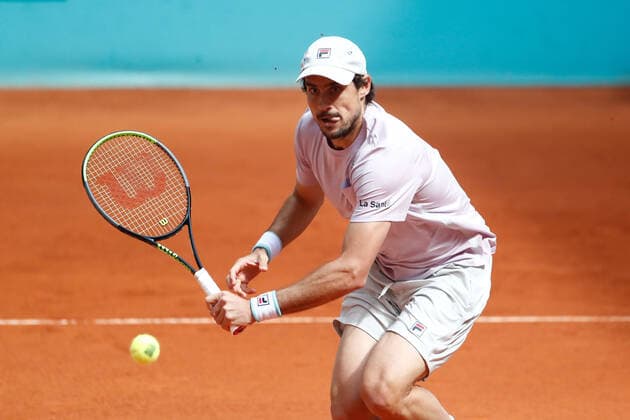 May 4, 2021, MADRID, MADRID, SPAIN: Guido Pella of Argentina in action during his Men s Singles match, round of 64, against Jannik Sinner of Italy on the ATP, Tennis Herren Masters 1000 - Mutua Madrid Open 2021 at La Caja Magica on May 4, 2021 in Madrid, Spain. MADRID SPAIN - ZUMAa181 20210504_zaa_a181_003 Copyright: xOscarxJ.xBarrosox