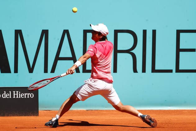 May 4, 2021, MADRID, MADRID, SPAIN: Yoshihito Nishioka of Japan in action during his Men s Singles match, round of 64, against Filip Krajinovic of Serbia on the ATP, Tennis Herren Masters 1000 - Mutua Madrid Open 2021 at La Caja Magica on May 4, 2021 in Madrid, Spain. MADRID SPAIN - ZUMAa181 20210504_zaa_a181_053 Copyright: xOscarxJ.xBarrosox