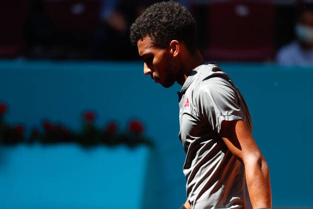 May 4, 2021, MADRID, MADRID, SPAIN: Felix Auger-Aliassime of Canada in action during his Men s Singles match, round of 64, against Casper Ruud of Norway on the ATP, Tennis Herren Masters 1000 - Mutua Madrid Open 2021 at La Caja Magica on May 4, 2021 in Madrid, Spain. MADRID SPAIN - ZUMAa181 20210504_zaa_a181_065 Copyright: xOscarxJ.xBarrosox