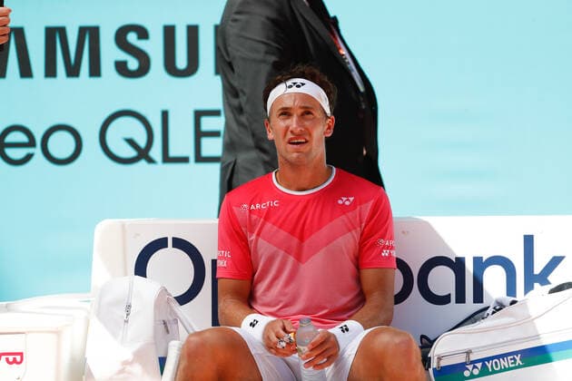 May 4, 2021, MADRID, MADRID, SPAIN: Casper Ruud of Norway in action during his Men s Singles match, round of 64, against Felix Auger-Aliassime of Canada on the ATP, Tennis Herren Masters 1000 - Mutua Madrid Open 2021 at La Caja Magica on May 4, 2021 in Madrid, Spain. MADRID SPAIN - ZUMAa181 20210504_zaa_a181_068 Copyright: xOscarxJ.xBarrosox