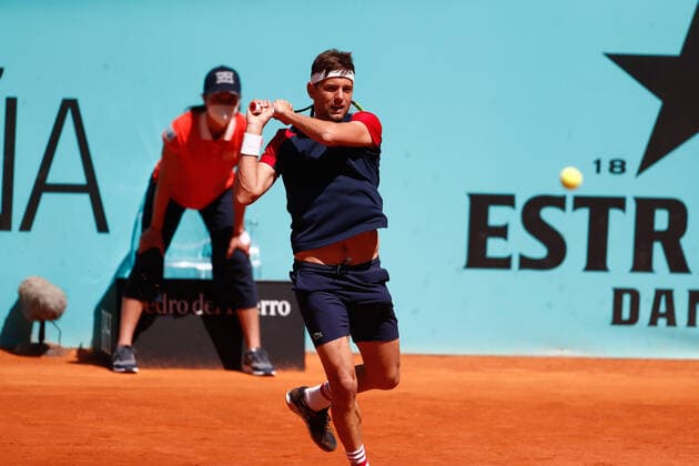 May 4, 2021, MADRID, MADRID, SPAIN: Filip Krajinovic of Serbia in action during his Men s Singles match, round of 64, against Yoshihito Nishioka of Japan on the ATP, Tennis Herren Masters 1000 - Mutua Madrid Open 2021 at La Caja Magica on May 4, 2021 in Madrid, Spain. MADRID SPAIN - ZUMAa181 20210504_zaa_a181_070 Copyright: xOscarxJ.xBarrosox