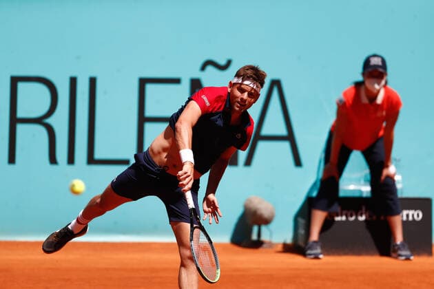 May 4, 2021, MADRID, MADRID, SPAIN: Filip Krajinovic of Serbia in action during his Men s Singles match, round of 64, against Yoshihito Nishioka of Japan on the ATP, Tennis Herren Masters 1000 - Mutua Madrid Open 2021 at La Caja Magica on May 4, 2021 in Madrid, Spain. MADRID SPAIN - ZUMAa181 20210504_zaa_a181_071 Copyright: xOscarxJ.xBarrosox