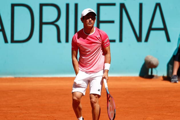 May 4, 2021, MADRID, MADRID, SPAIN: Yoshihito Nishioka of Japan in action during his Men s Singles match, round of 64, against Filip Krajinovic of Serbia on the ATP, Tennis Herren Masters 1000 - Mutua Madrid Open 2021 at La Caja Magica on May 4, 2021 in Madrid, Spain. MADRID SPAIN - ZUMAa181 20210504_zaa_a181_073 Copyright: xOscarxJ.xBarrosox
