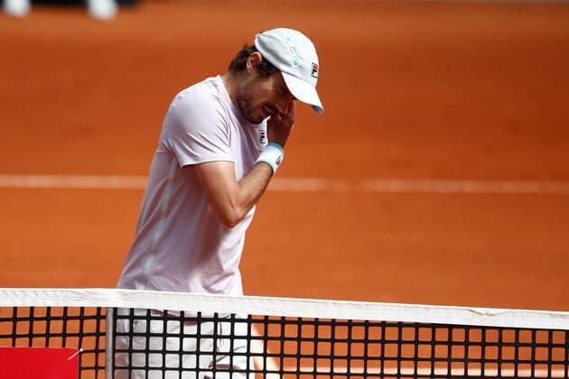 May 4, 2021, MADRID, MADRID, SPAIN: Guido Pella of Argentina in action during his Men s Singles match, round of 64, against Jannik Sinner of Italy on the ATP, Tennis Herren Masters 1000 - Mutua Madrid Open 2021 at La Caja Magica on May 4, 2021 in Madrid, Spain. MADRID SPAIN - ZUMAa181 20210504_zaa_a181_078 Copyright: xOscarxJ.xBarrosox