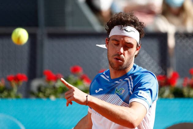 May 4, 2021, MADRID, MADRID, SPAIN: Marco Cecchinato of Italy in action during his Men s Singles match, round of 64, against Roberto Bautista Agut of Spain on the ATP, Tennis Herren Masters 1000 - Mutua Madrid Open 2021 at La Caja Magica on May 4, 2021 in Madrid, Spain. MADRID SPAIN - ZUMAa181 20210504_zaa_a181_179 Copyright: xOscarxJ.xBarrosox