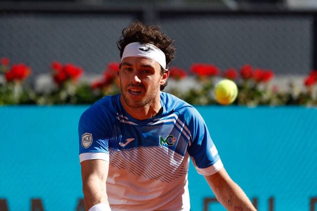 May 4, 2021, MADRID, MADRID, SPAIN: Marco Cecchinato of Italy in action during his Men s Singles match, round of 64, against Roberto Bautista Agut of Spain on the ATP, Tennis Herren Masters 1000 - Mutua Madrid Open 2021 at La Caja Magica on May 4, 2021 in Madrid, Spain. MADRID SPAIN - ZUMAa181 20210504_zaa_a181_182 Copyright: xOscarxJ.xBarrosox