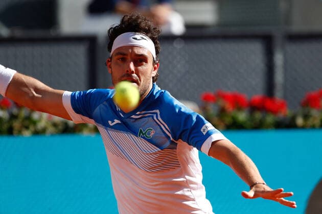 May 4, 2021, MADRID, MADRID, SPAIN: Marco Cecchinato of Italy in action during his Men s Singles match, round of 64, against Roberto Bautista Agut of Spain on the ATP, Tennis Herren Masters 1000 - Mutua Madrid Open 2021 at La Caja Magica on May 4, 2021 in Madrid, Spain. MADRID SPAIN - ZUMAa181 20210504_zaa_a181_202 Copyright: xOscarxJ.xBarrosox