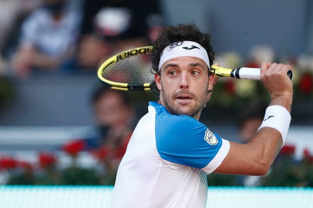 May 4, 2021, MADRID, MADRID, SPAIN: Marco Cecchinato of Italy in action during his Men s Singles match, round of 64, against Roberto Bautista Agut of Spain on the ATP, Tennis Herren Masters 1000 - Mutua Madrid Open 2021 at La Caja Magica on May 4, 2021 in Madrid, Spain. MADRID SPAIN - ZUMAa181 20210504_zaa_a181_205 Copyright: xOscarxJ.xBarrosox