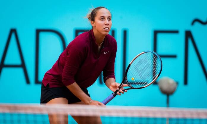 Mandatory Credit: Photo by Rob Prange Shutterstock (11888284bx) Madison Keys of the United States playing doubles at the 2021 Mutua Madrid Open WTA, Tennis Damen 1000 tournament Mutua Madrid Open, Tennis, La Caja Magica, Madrid, Spain - 04 May 2021 Mutua Madrid Open, Tennis, La Caja Magica, Madrid, Spain - 04 May 2021  Copyright: xRobxPrange Shutterstockx 11888284bx