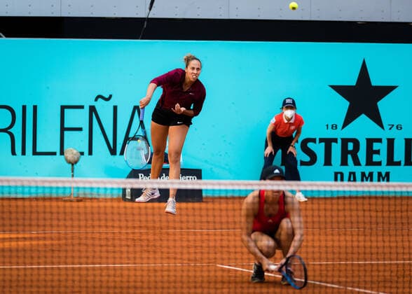 May 4, 2021, MADRID, MADRID, SPAIN: Madison Keys & Jessica Pegula of the United States playing doubles at the 2021 Mutua Madrid Open WTA, Tennis Damen 1000 tournament MADRID SPAIN - ZUMAa181 20210504_zaa_a181_246 Copyright: xRobxPrangex