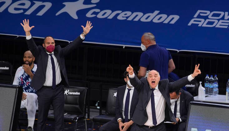 Coch Pablo Laso of Real Madrid during the Turkish Airlines Euroleague quarter final 5th match between Anadolu Efes and Real Madrid at Sinan Erdem Dome in Istanbul , Turkey on May 04 , 2021. 