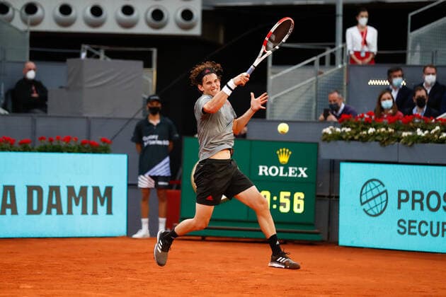 May 4, 2021, MADRID, MADRID, SPAIN: Marcos Giron of United States in action during his Men s Singles match, round of 32, against Dominic Thiem of Austria on the ATP, Tennis Herren Masters 1000 - Mutua Madrid Open 2021 at La Caja Magica on May 4, 2021 in Madrid, Spain. MADRID SPAIN - ZUMAa181 20210504_zaa_a181_286 Copyright: xOscarxJ.xBarrosox
