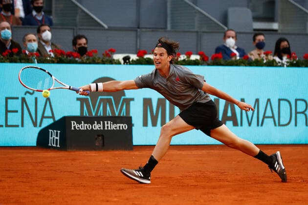 May 4, 2021, MADRID, MADRID, SPAIN: Marcos Giron of United States in action during his Men s Singles match, round of 32, against Dominic Thiem of Austria on the ATP, Tennis Herren Masters 1000 - Mutua Madrid Open 2021 at La Caja Magica on May 4, 2021 in Madrid, Spain. MADRID SPAIN - ZUMAa181 20210504_zaa_a181_288 Copyright: xOscarxJ.xBarrosox