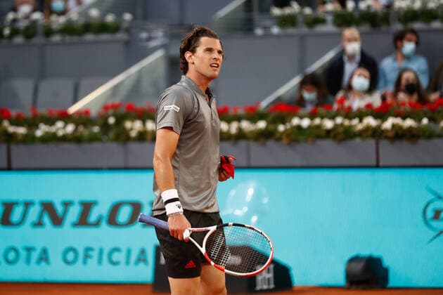May 4, 2021, MADRID, MADRID, SPAIN: Marcos Giron of United States in action during his Men s Singles match, round of 32, against Dominic Thiem of Austria on the ATP, Tennis Herren Masters 1000 - Mutua Madrid Open 2021 at La Caja Magica on May 4, 2021 in Madrid, Spain. MADRID SPAIN - ZUMAa181 20210504_zaa_a181_289 Copyright: xOscarxJ.xBarrosox