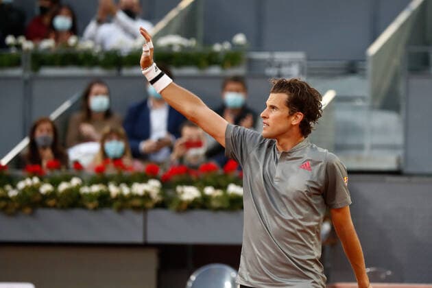 May 4, 2021, MADRID, MADRID, SPAIN: Marcos Giron of United States in action during his Men s Singles match, round of 32, against Dominic Thiem of Austria on the ATP, Tennis Herren Masters 1000 - Mutua Madrid Open 2021 at La Caja Magica on May 4, 2021 in Madrid, Spain. MADRID SPAIN - ZUMAa181 20210504_zaa_a181_291 Copyright: xOscarxJ.xBarrosox