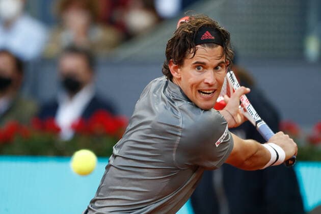 May 4, 2021, Madrid, Spain: Marcos Giron of United States in action during his Men s Singles match, round of 32, against D. Thiem of Austria on the ATP, Tennis Herren Masters 1000 - Mutua Madrid Open 2021 at La Caja Magica. Madrid Spain - ZUMAa181 20210504_zaa_a181_285 Copyright: xOscarxJ.xBarrosox