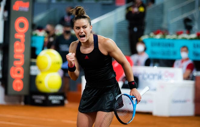 May 4, 2021, MADRID, MADRID, SPAIN: Maria Sakkari of Greece in action during her third round match at the 2021 Mutua Madrid Open WTA, Tennis Damen 1000 tournament against Karolina Muchova of the Czech Republic MADRID SPAIN - ZUMAa181 20210504_zaa_a181_380 Copyright: xRobxPrangex