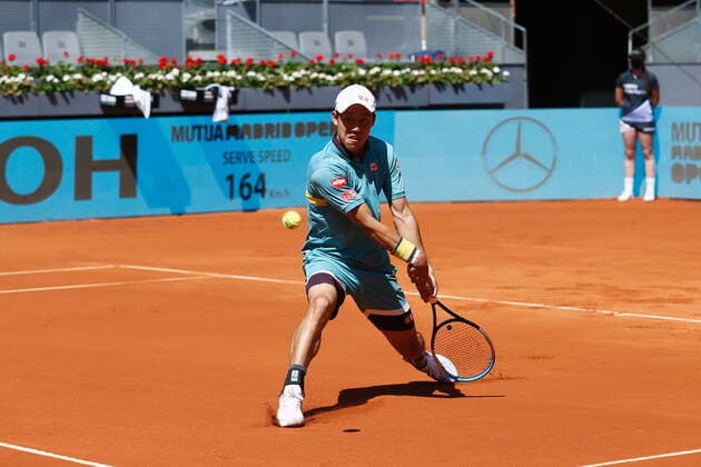 Kei Nishikori (JPN), MAY 4, 2021 - Tennis : Kei Nishikori of Japan during singles 1st round match against Karen Khachanov of Russia on the ATP, Tennis Herren Masters 1000 Mutua Madrid Open tennis tournament at the Caja Magica in Madrid, Spain. Noxthirdxpartyxsales  (159618829)
