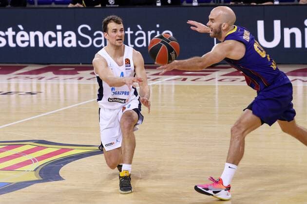 May 04, 2021, Barcelona, Catalonia, Spain Kevin Pangos and Nick Calathes during the match betweeen FC Barcelona and Zenit Saint Petersburg, corresponding to the 5th match of the 1 4 final of the Euroleague, played at the Palau Blaugrana Photo JGS Cordon Press Cordon Press  xx xx
