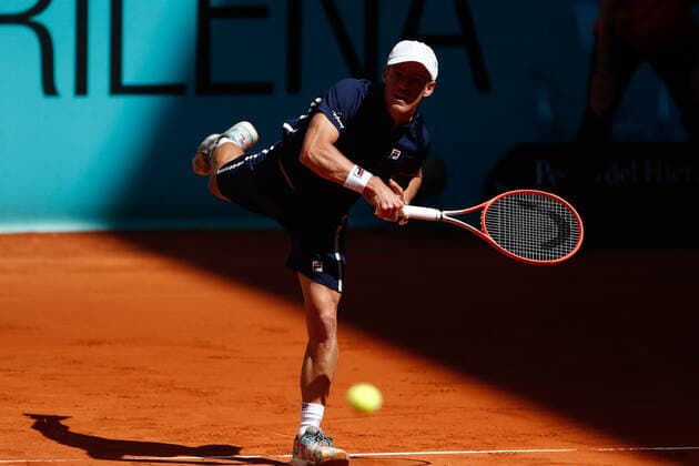 May 5, 2021, MADRID, MADRID, SPAIN: Diego Schwartzman of Argentina in action during his Men s Singles match, round of 32, against Alan Karatsev of Russia on the ATP, Tennis Herren Masters 1000 - Mutua Madrid Open 2021 at La Caja Magica on May 5, 2021 in Madrid, Spain. MADRID SPAIN - ZUMAa181 20210505_zaa_a181_004 Copyright: xOscarxJ.xBarrosox