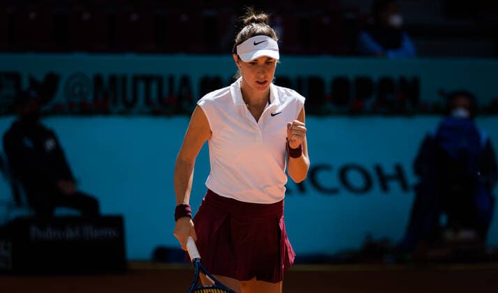 Mandatory Credit: Photo by Rob Prange Shutterstock (11888286v) Belinda Bencic of Switzerland in action during the quarter-final match at the 2021 Mutua Madrid Open WTA, Tennis Damen 1000 tournament Mutua Madrid Open, Tennis, La Caja Magica, Madrid, Spain - 05 May 2021 Mutua Madrid Open, Tennis, La Caja Magica, Madrid, Spain - 05 May 2021  Copyright: xRobxPrange Shutterstockx 11888286v